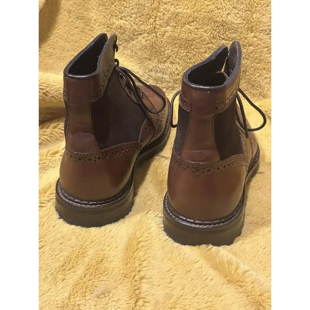 Johnston Murphy Mens Sz 8.5 Boots Brown Leather Wingtip Shearling Wool Sheepskin
